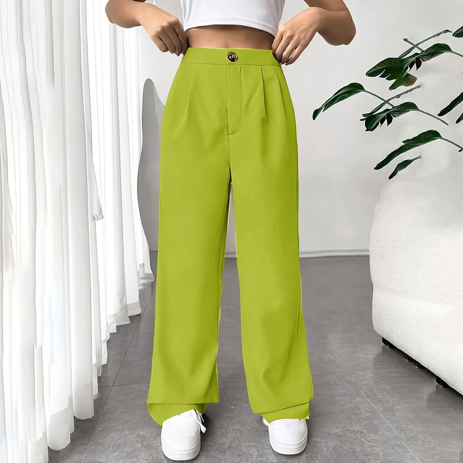 Women Casual High Waist Suit Pants Business Work Trousers Dressy Stretchy Pants Straight Suits Pants Wide Leg Pant