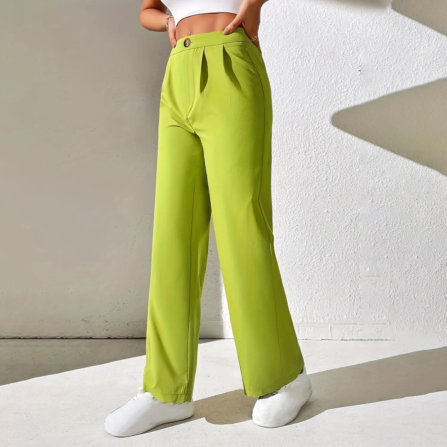 Women Casual High Waist Suit Pants Business Work Trousers Dressy Stretchy Pants Straight Suits Pants Wide Leg Pant