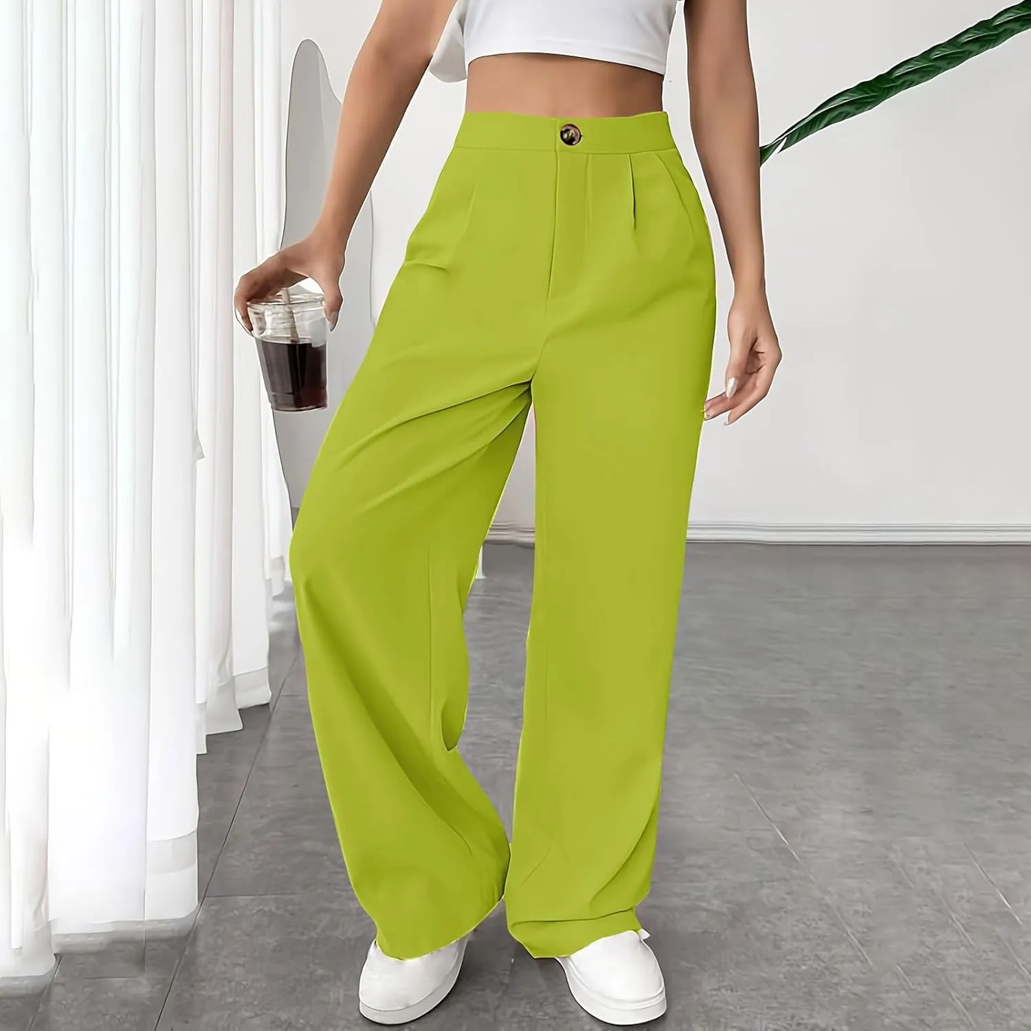 Women Casual High Waist Suit Pants Business Work Trousers Dressy Stretchy Pants Straight Suits Pants Wide Leg Pant