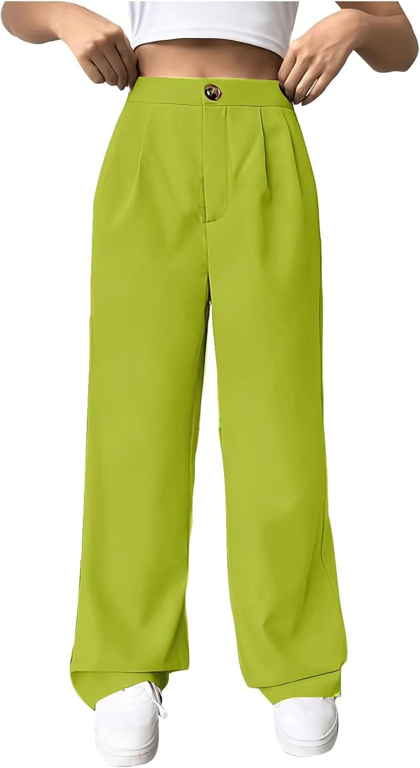 Women Casual High Waist Suit Pants Business Work Trousers Dressy Stretchy Pants Straight Suits Pants Wide Leg Pant