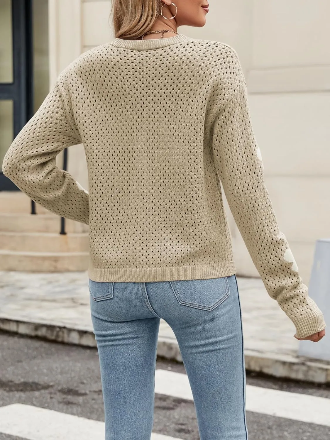 Women Crochet Cropped Cardigan Sweaters Lightweight Button Down V Neck Cardigan Flower Knit Open Front Cute Outfits Fall