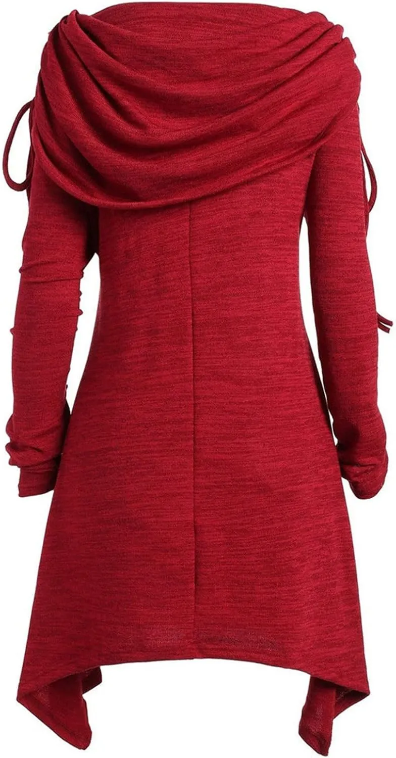 Women Dresses Christmas Printed Casual Full Sleeve Foldover Off The Shoulder Pleated Collar Drawstring Dress Plus Size