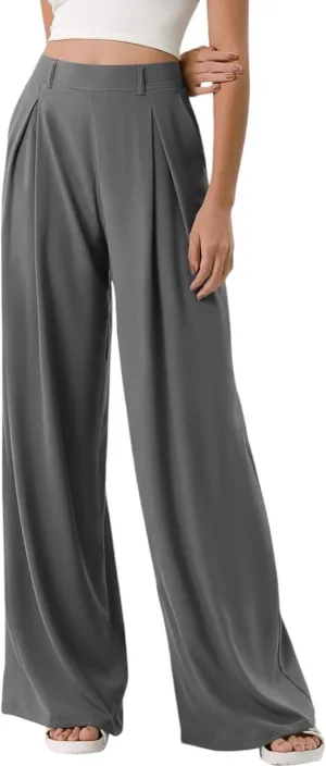 Women Elastic High Waist Palazzo Pants Casual Wide Leg Trousers Loose Work Office Business Suit Pant with Pockets