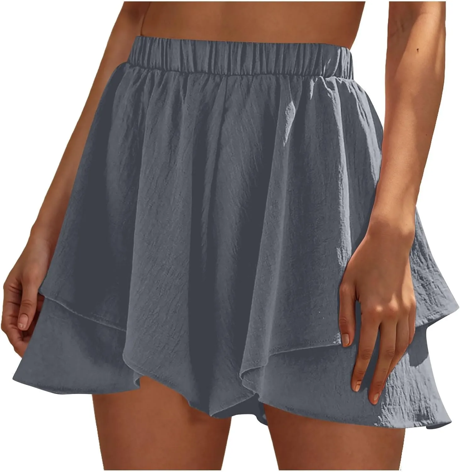 Women High Waist Ruffle Mini Shorts Skirt Flowy Layered Ruffle Hem Flared Short Casual Swing Beach Mini Short Skirt