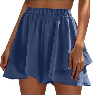 Women High Waist Ruffle Mini Shorts Skirt Flowy Layered Ruffle Hem Flared Short Casual Swing Beach Mini Short Skirt