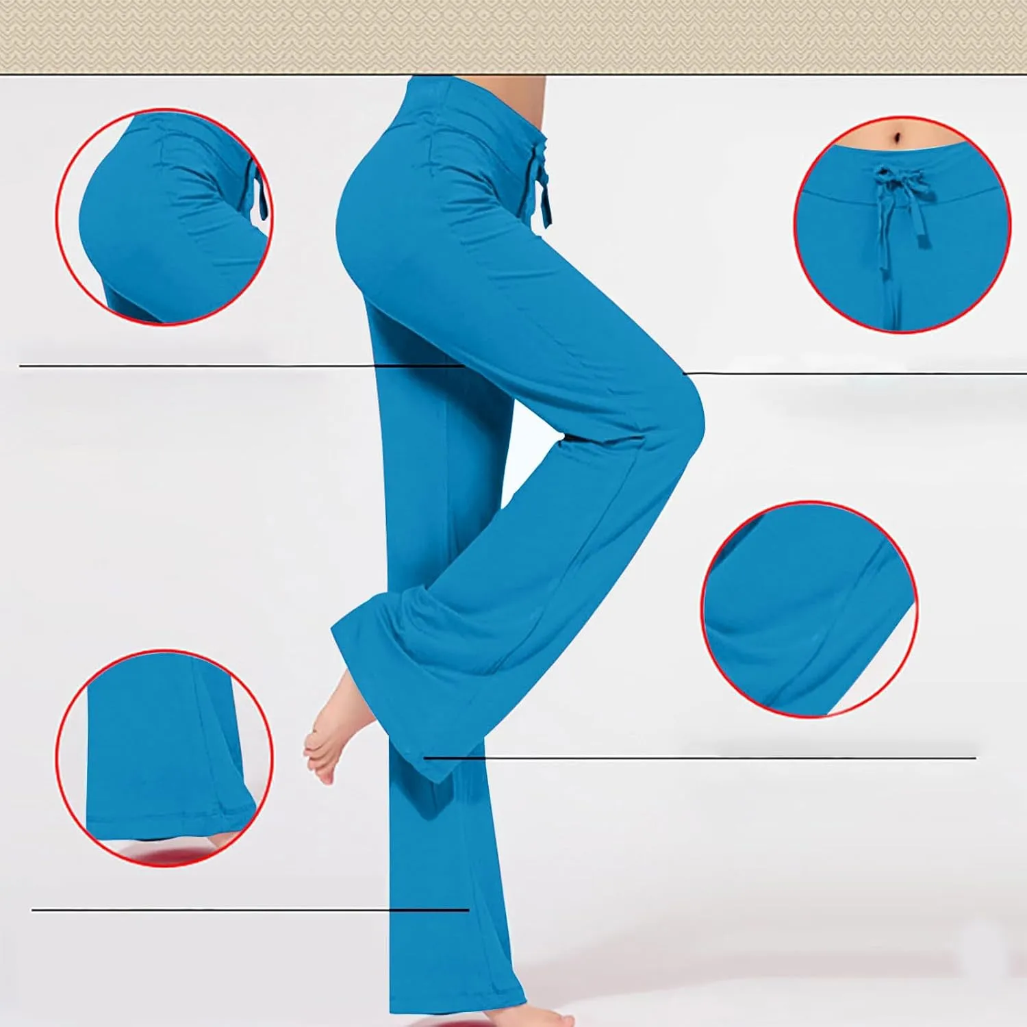 Women High Waist Yoga Trousers Solid Color Wide Leg Drawstring Casual Leggings Trendy Going Out Workout Yoga Pants