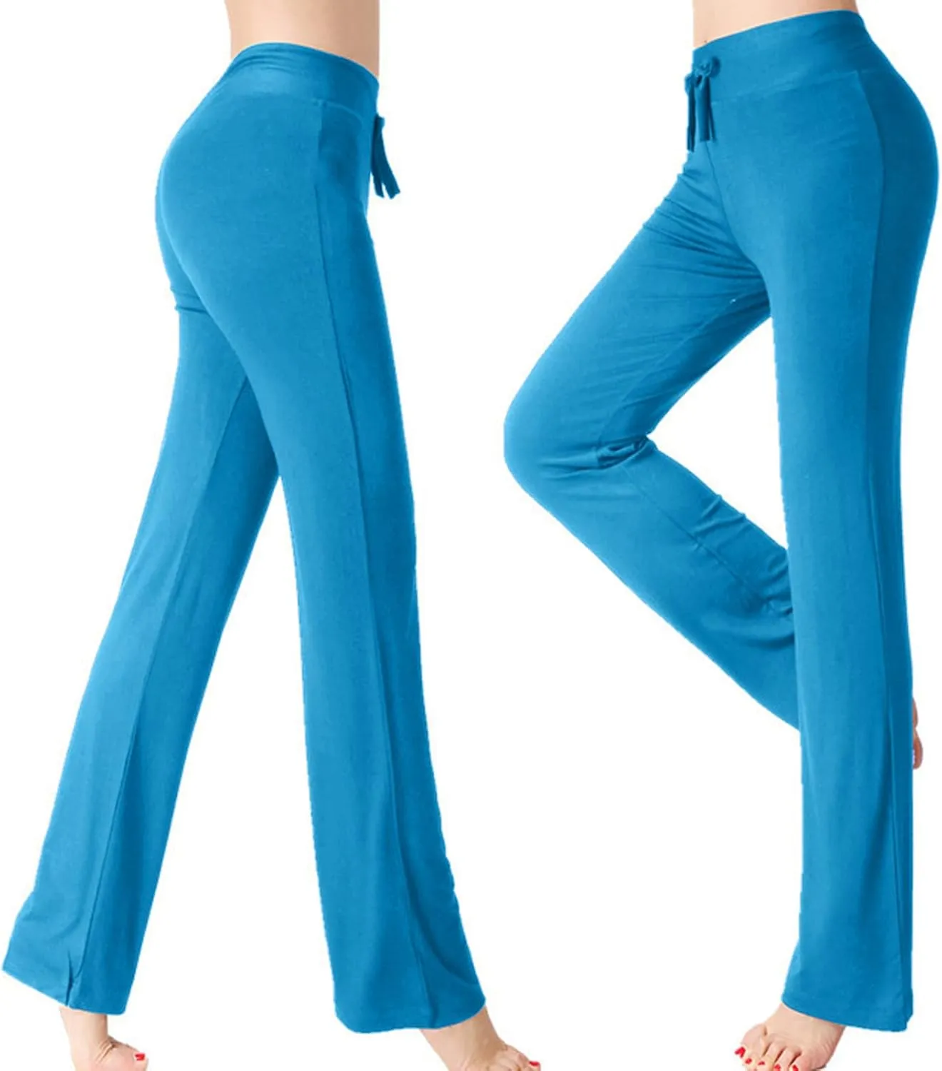 Women High Waist Yoga Trousers Solid Color Wide Leg Drawstring Casual Leggings Trendy Going Out Workout Yoga Pants
