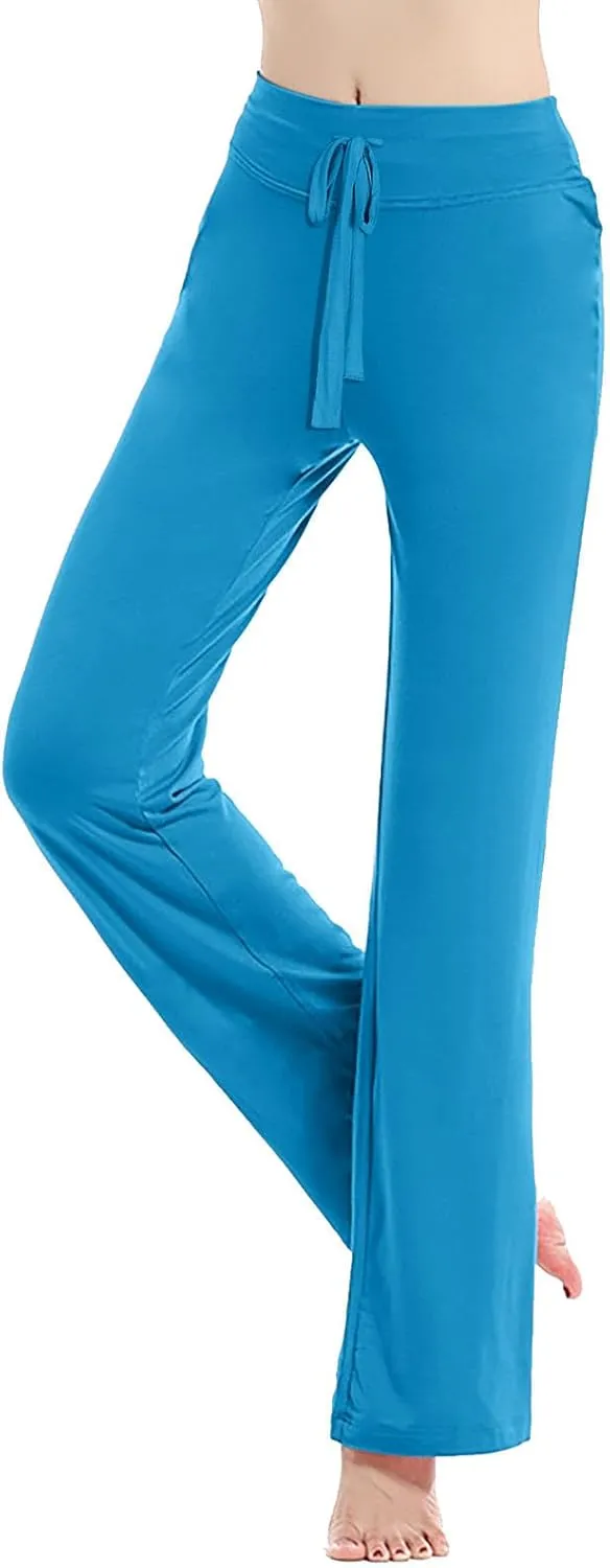 Women High Waist Yoga Trousers Solid Color Wide Leg Drawstring Casual Leggings Trendy Going Out Workout Yoga Pants