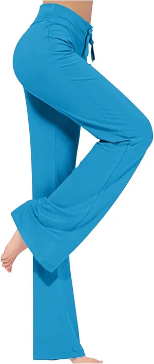 Women High Waist Yoga Trousers Solid Color Wide Leg Drawstring Casual Leggings Trendy Going Out Workout Yoga Pants