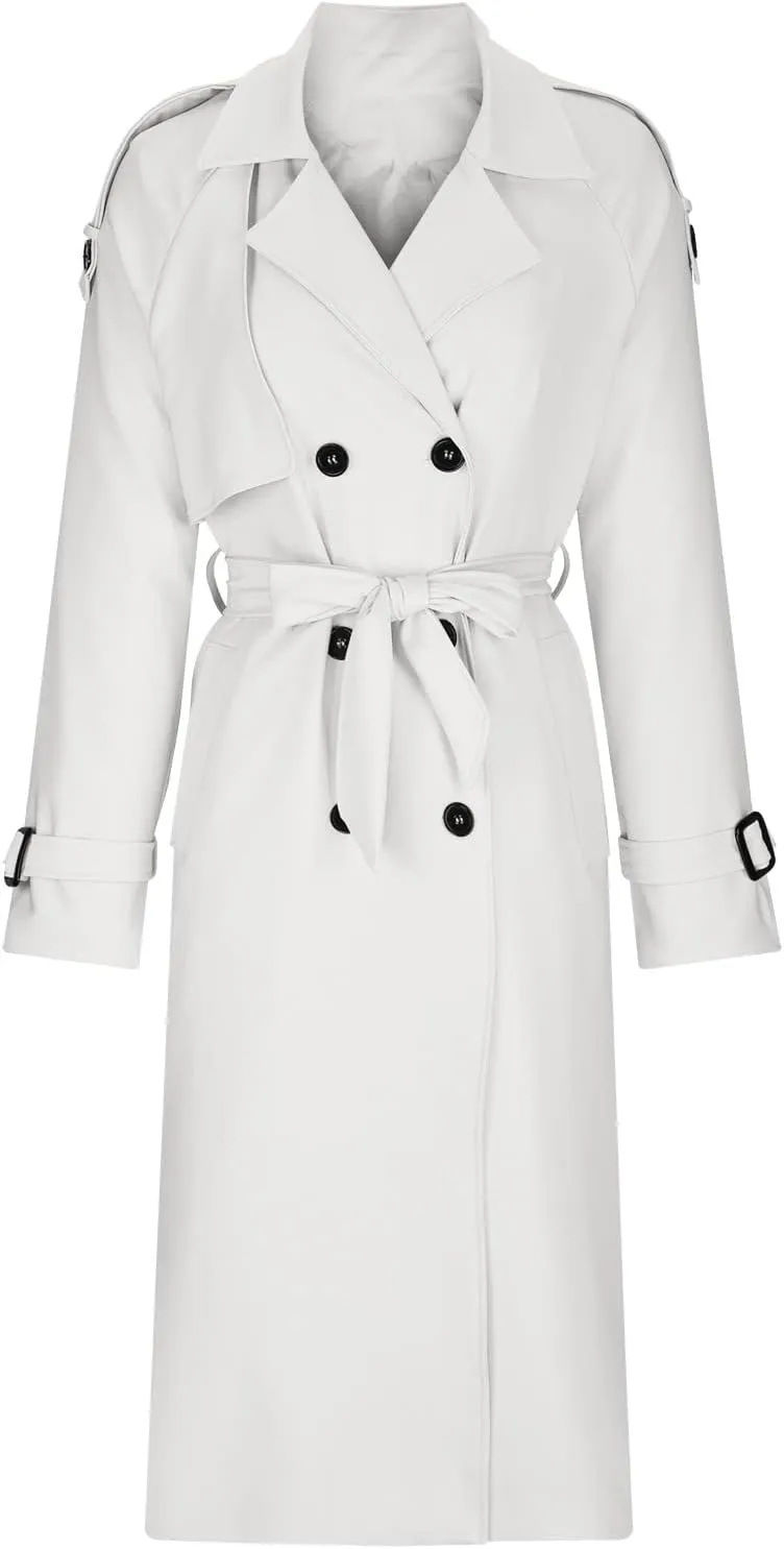 Women Notch Lapel Collar Trench Coats Open Front Cardigan Double Breasted Jacket Casual Long Peacoat 2022 Trendy Clothes