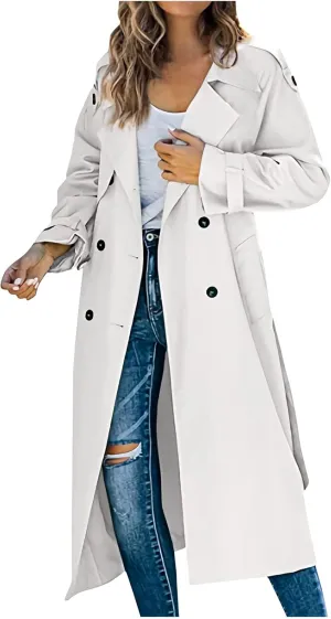 Women Notch Lapel Collar Trench Coats Open Front Cardigan Double Breasted Jacket Casual Long Peacoat 2022 Trendy Clothes