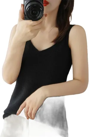 Women Pore Wool V-Neck Vest Cardigan Sleeveless Sweater Soft Simple Style Cashmere Knitwear Camisole