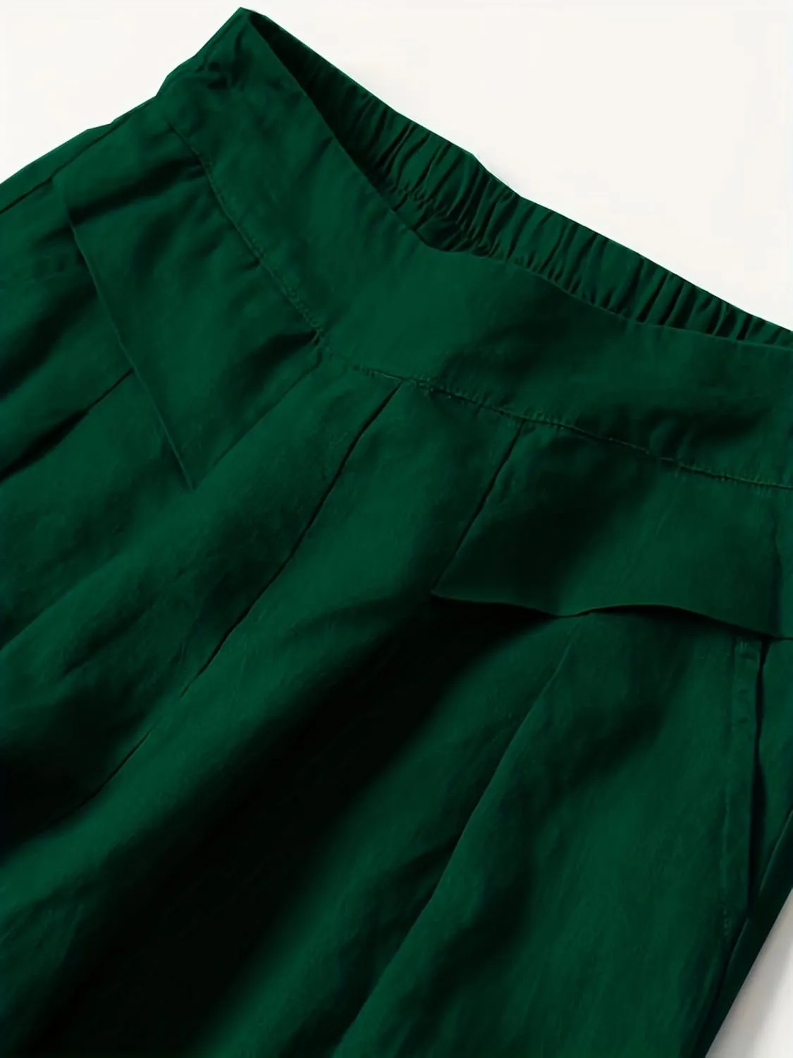 Women' s Culottes Linen Blend Wide Leg Pants Elastic Waist Casual High Waisted Palazzo Trousers with Pockets for Women