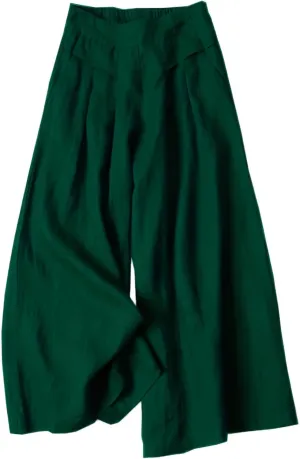 Women' s Culottes Linen Blend Wide Leg Pants Elastic Waist Casual High Waisted Palazzo Trousers with Pockets for Women