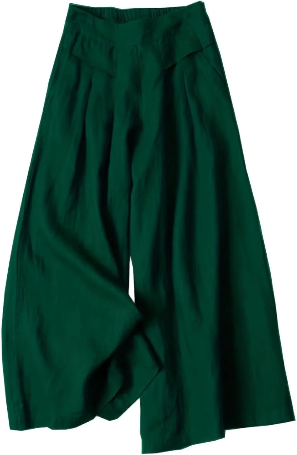 Women' s Culottes Linen Blend Wide Leg Pants Elastic Waist Casual High Waisted Palazzo Trousers with Pockets for Women