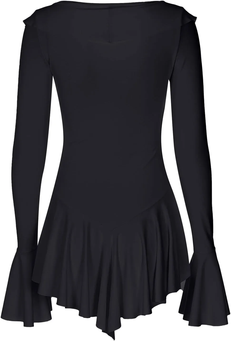 Women Sexy V Neck Tie Front Ruffle Mini Dress Autumn Long Sleeve Casual Slim Fit Solid Womens Fashion Casual