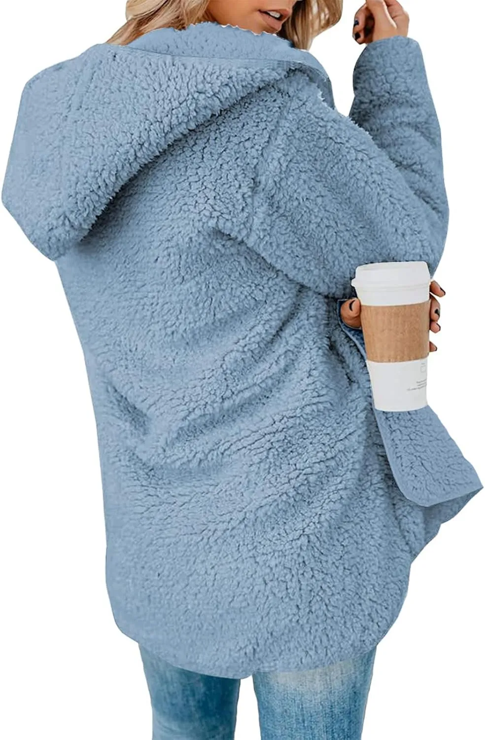 Women Sherpa Jacket Oversized Fleece Jacket Fall Teddy Bear Coat with Pockets Plus Size Open Front Hooded Cardigan
