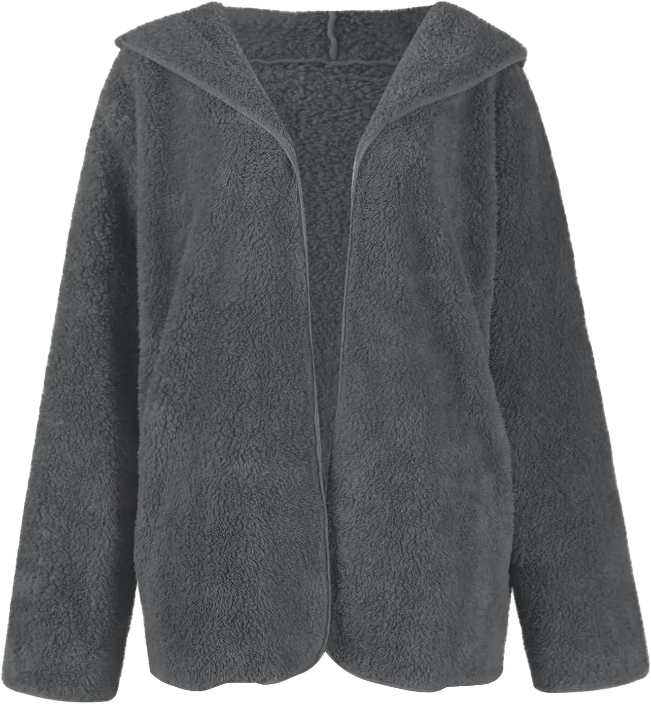 Women Sherpa Jacket Oversized Fleece Jacket Fall Teddy Bear Coat with Pockets Plus Size Open Front Hooded Cardigan