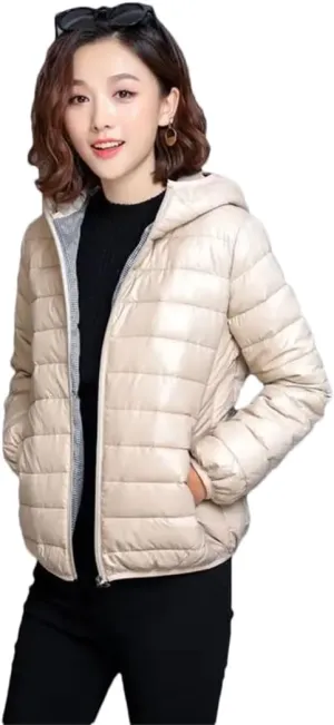 Women Short Cotton-Padded Jacket Down Cotton Coat Light Thin Quilted Lattice Parkas Tops Coats Creamy-white XXL