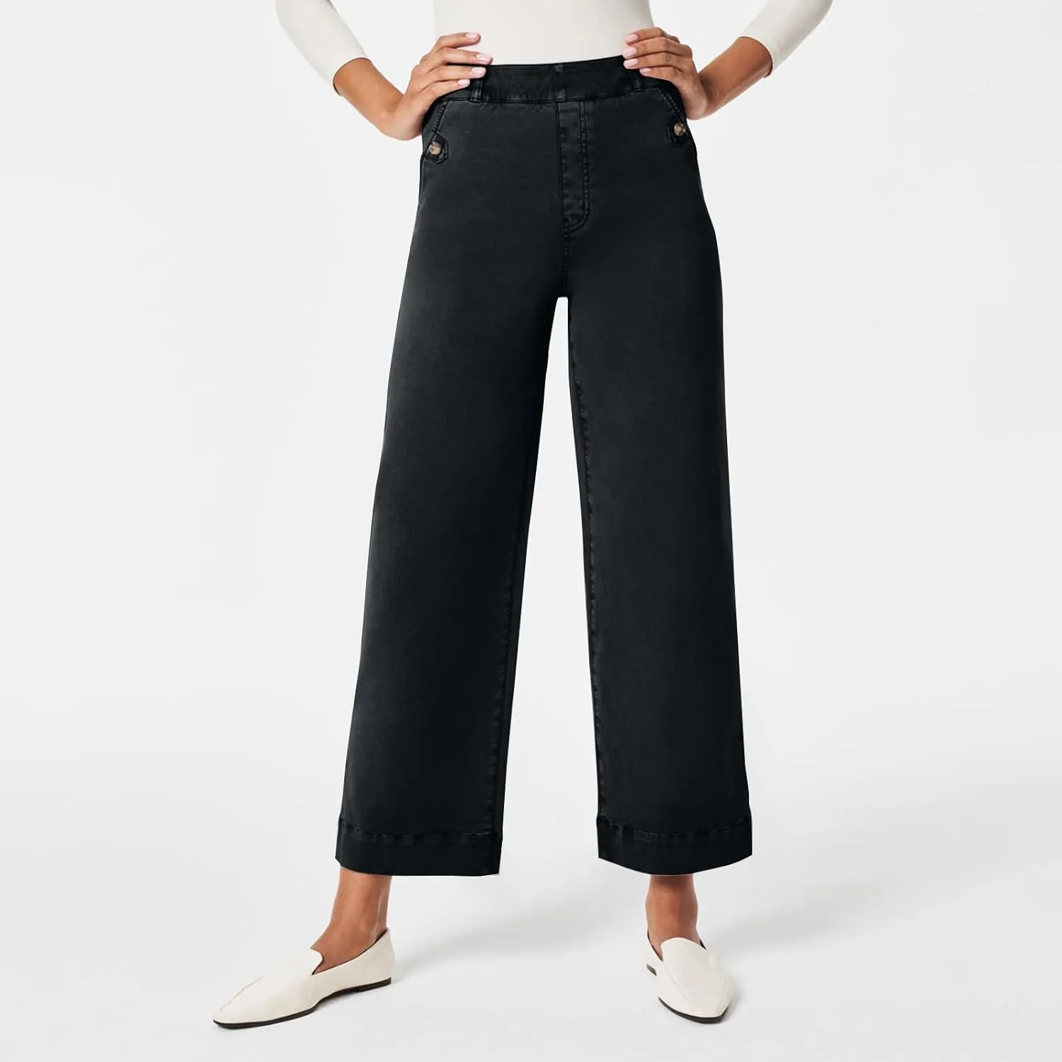 Women Stretch Twill Cropped Wide Leg Pant High Waist Straight Leg Chino Pants Casual Capri Pants Ankle Jeans