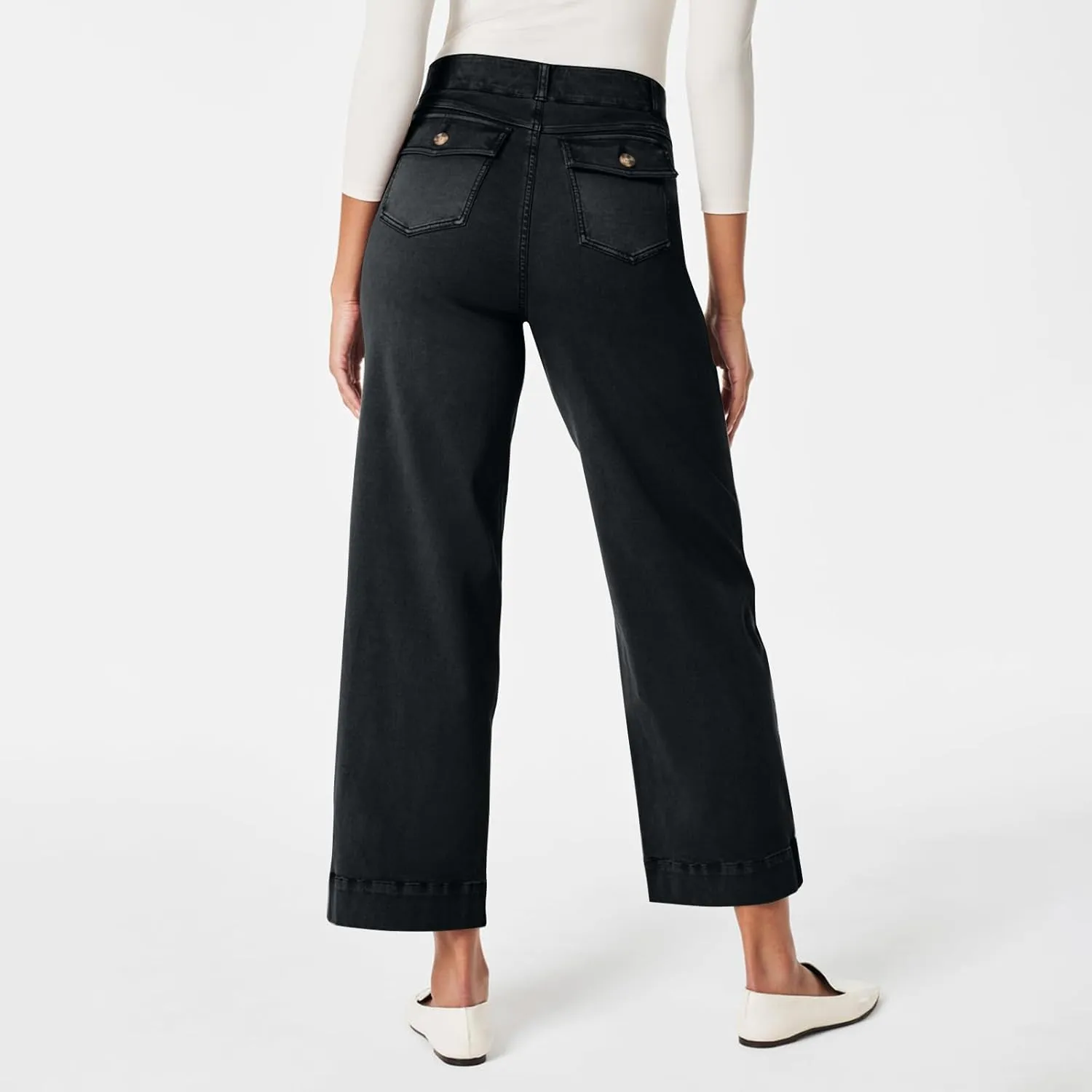 Women Stretch Twill Cropped Wide Leg Pant High Waist Straight Leg Chino Pants Casual Capri Pants Ankle Jeans