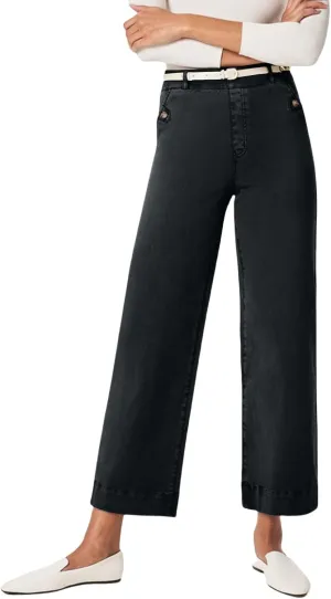Women Stretch Twill Cropped Wide Leg Pant High Waist Straight Leg Chino Pants Casual Capri Pants Ankle Jeans