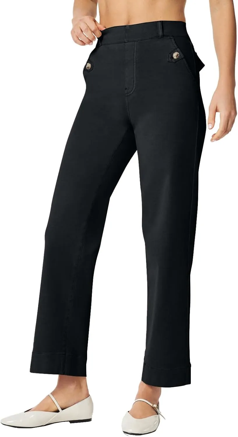 Women Stretch Twill Cropped Wide Leg Pant High Waist Straight Leg Chino Pants Casual Capri Pants Ankle Jeans