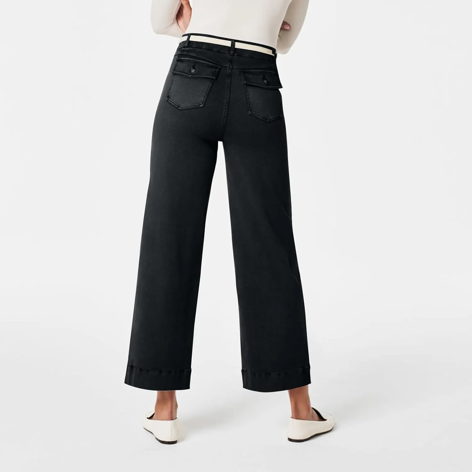 Women Stretch Twill Cropped Wide Leg Pant High Waist Straight Leg Chino Pants Casual Capri Pants Ankle Jeans