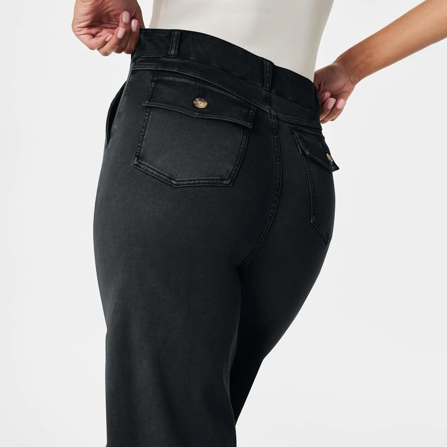 Women Stretch Twill Cropped Wide Leg Pant High Waist Straight Leg Chino Pants Casual Capri Pants Ankle Jeans