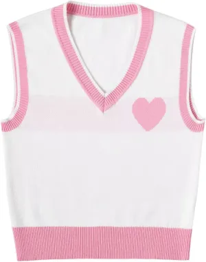 Women Sweater Vest Top for Girl Sleeveless V Neck Short Pullover Tank Color Block Striped Classical Cable Knit