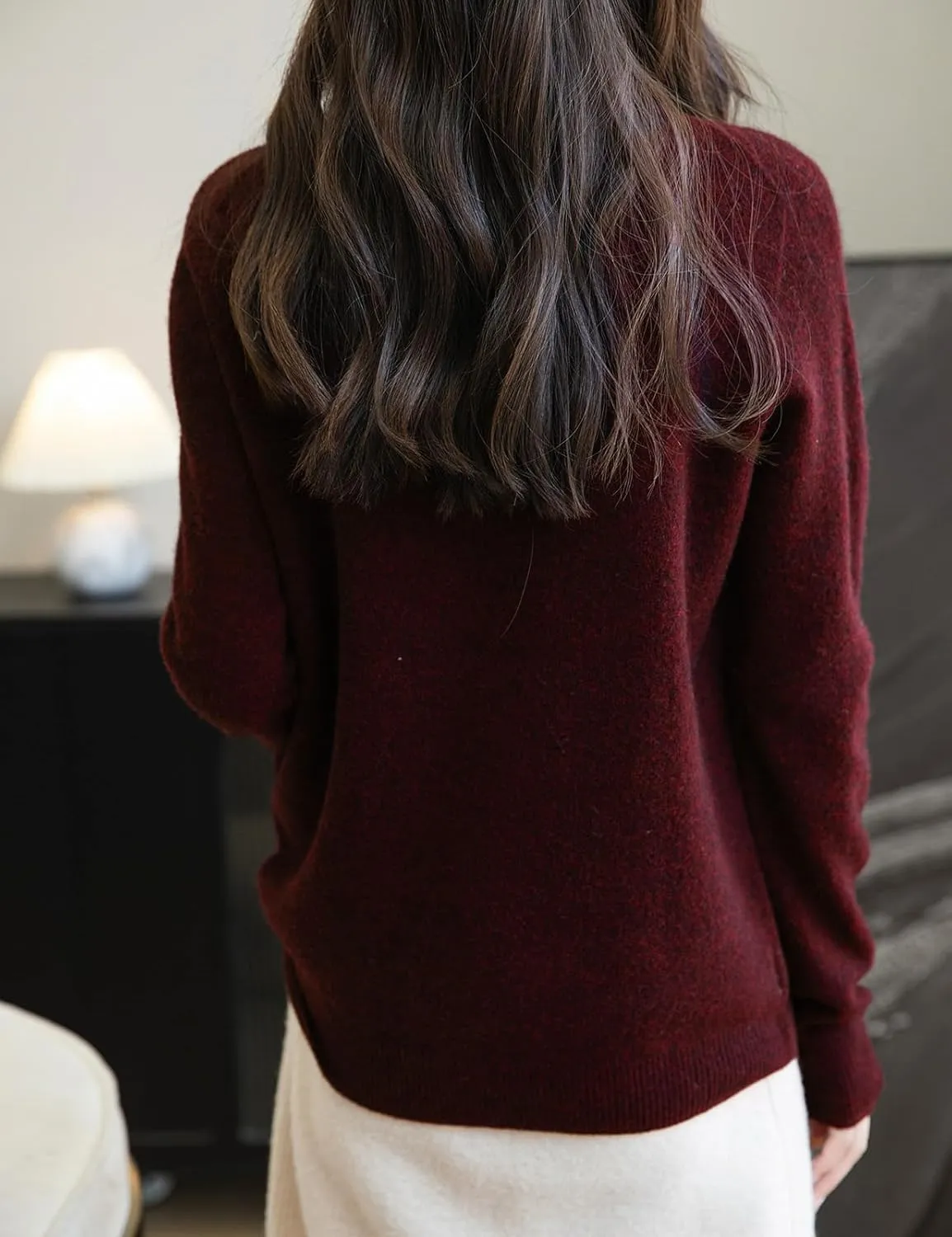 Women's 100% Merino Wool Seamless Sweater Mock Neck First-Line Ready to Wear Long Sleeve Knitted Pullover Tops