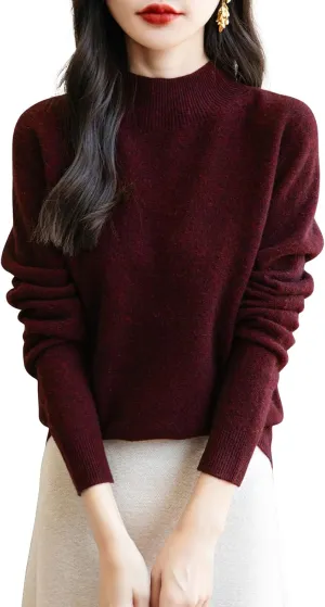 Women's 100% Merino Wool Seamless Sweater Mock Neck First-Line Ready to Wear Long Sleeve Knitted Pullover Tops