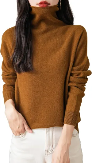 Women's 100% Merino Wool Seamless Sweater Turtleneck First-Line Ready to Wear Long Sleeve Knitted Pullover Tops