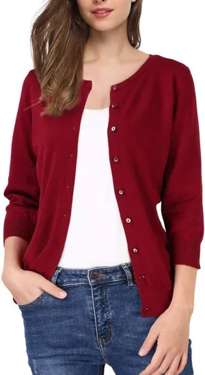 Women's 3/4 Sleeve Button Down Sweater Cardigan