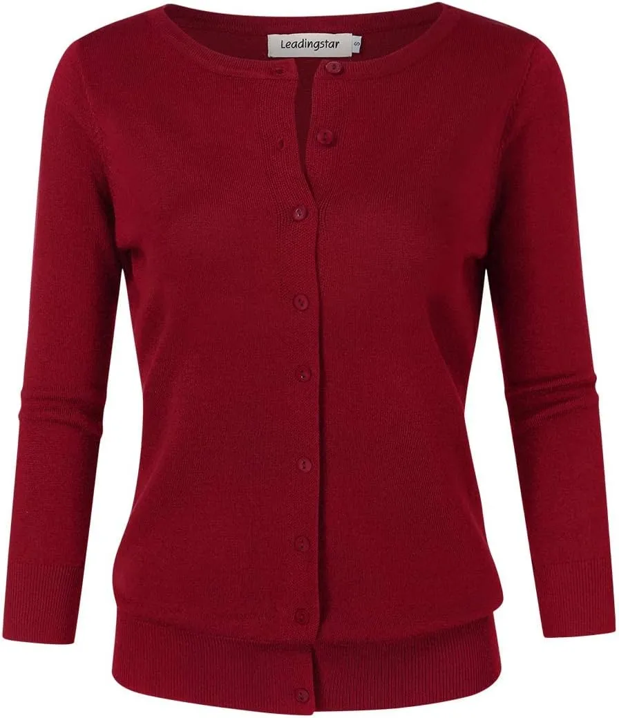 Women's 3/4 Sleeve Button Down Sweater Cardigan