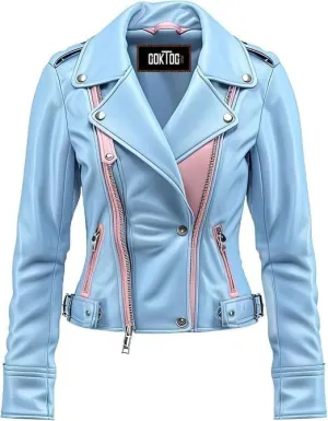 Women's Biker Multi Color Leather Jacket, Leather Biker Jacket for Women, Faux Leather Biker Bomber Jacket