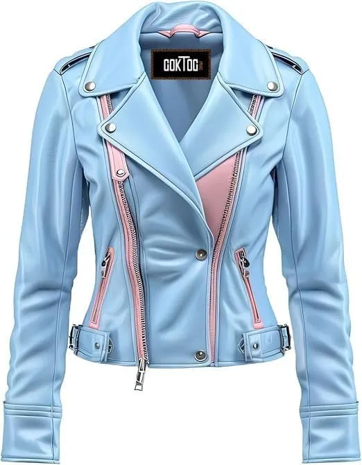 Women's Biker Multi Color Leather Jacket, Leather Biker Jacket for Women, Faux Leather Biker Bomber Jacket