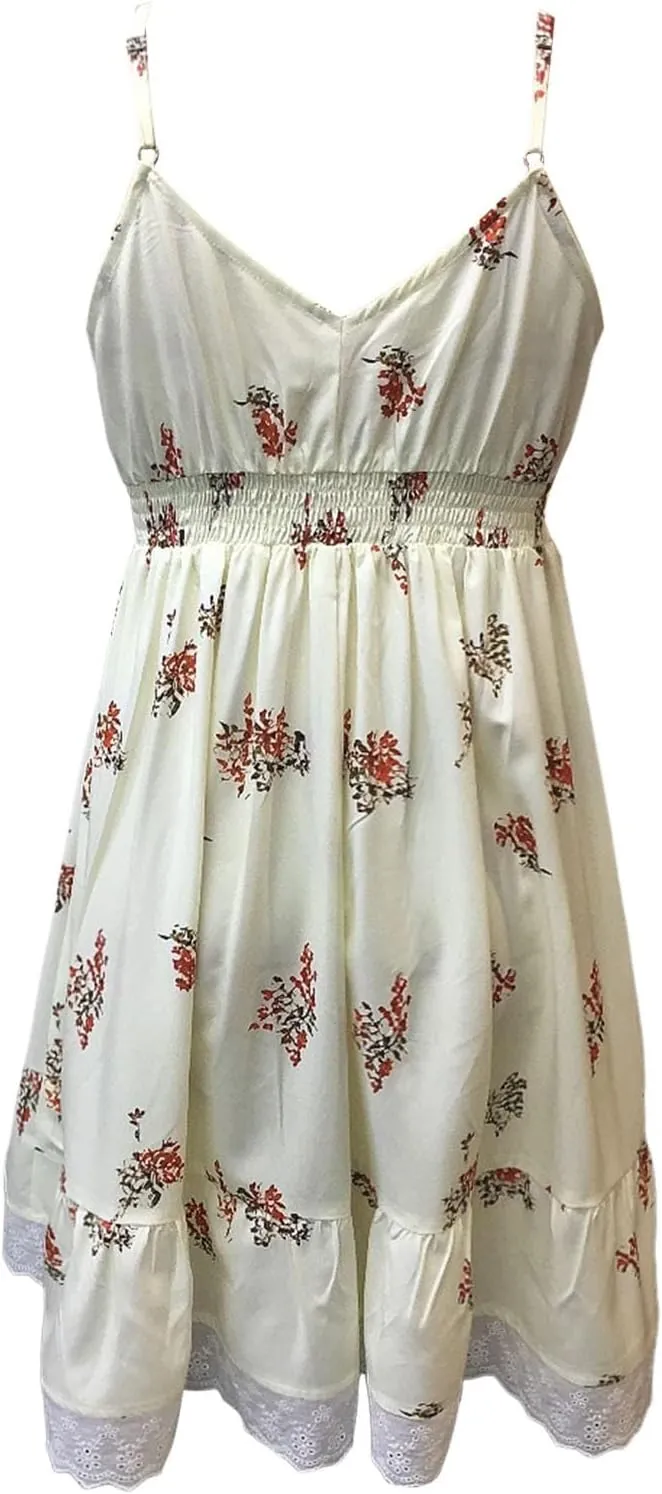 Women's Boho Floral Dress Sexy V Neck Spaghetti Strap Mini Sundress Lace High Low Hem Front Tie Western Vacation Dresses