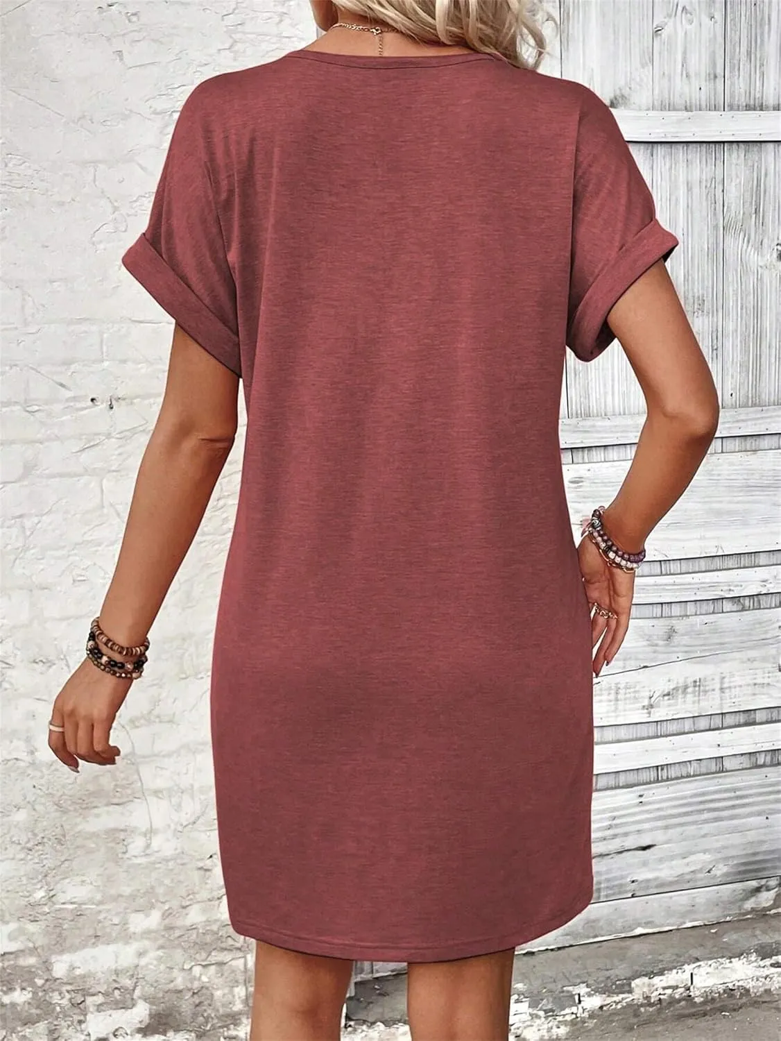 Womens Button Front V Neck Midi Dresses Casual Swing Shirt Sundress Short Sleeve Beach Summer Dress