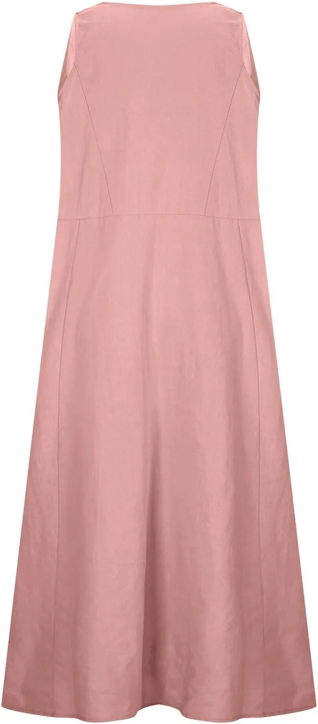 Women's Casual Cotton Linen Plus Size Dresses Summer Boho Floral Print Loose Midi Dresses Sleeveless Flowy Tank Dress