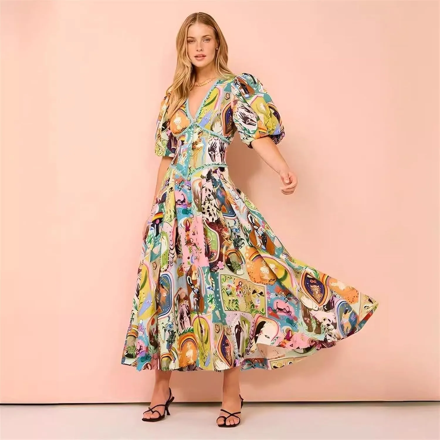 Women's Casual Floral Print Short Sleeve V Neck Midi Dress Workwear Office Dress Plus Size Wedding Guest Dress