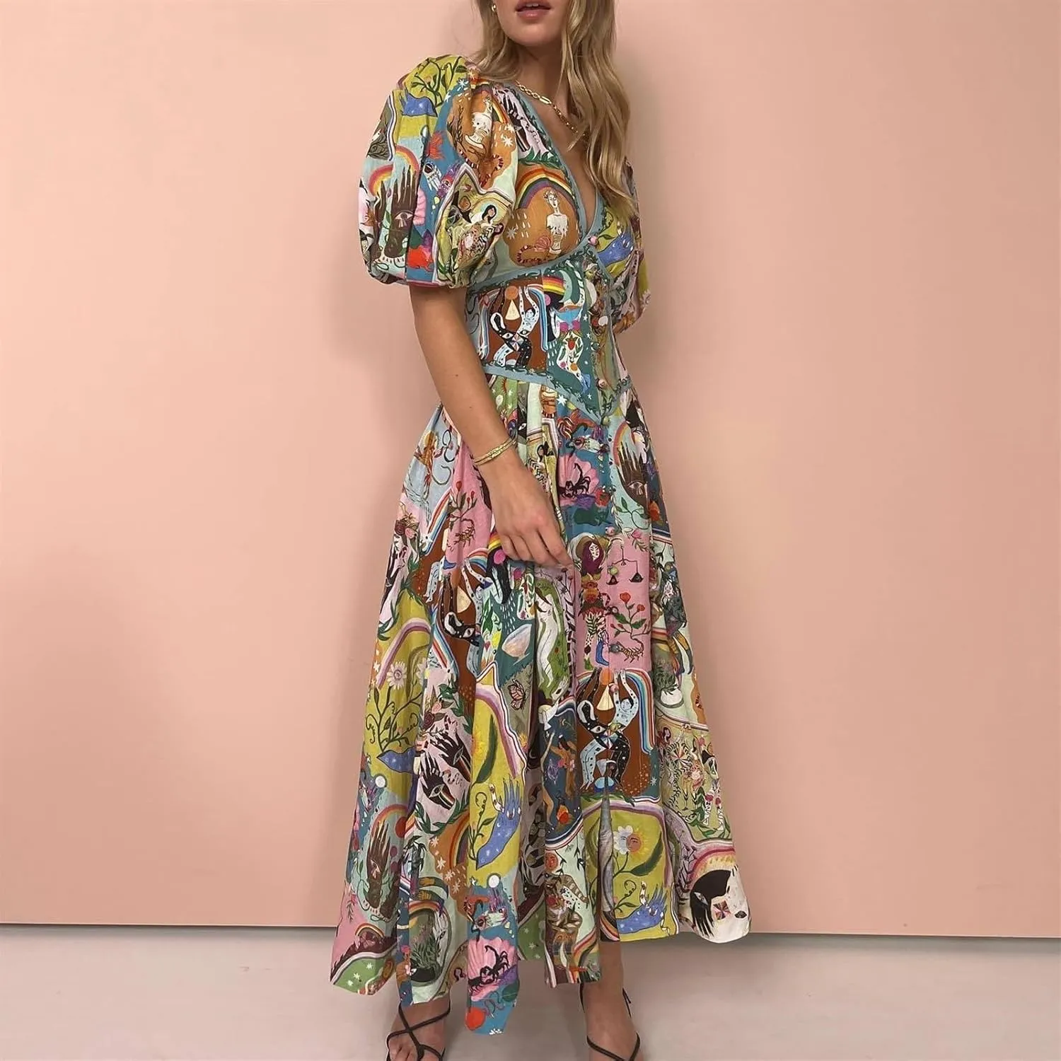 Women's Casual Floral Print Short Sleeve V Neck Midi Dress Workwear Office Dress Plus Size Wedding Guest Dress