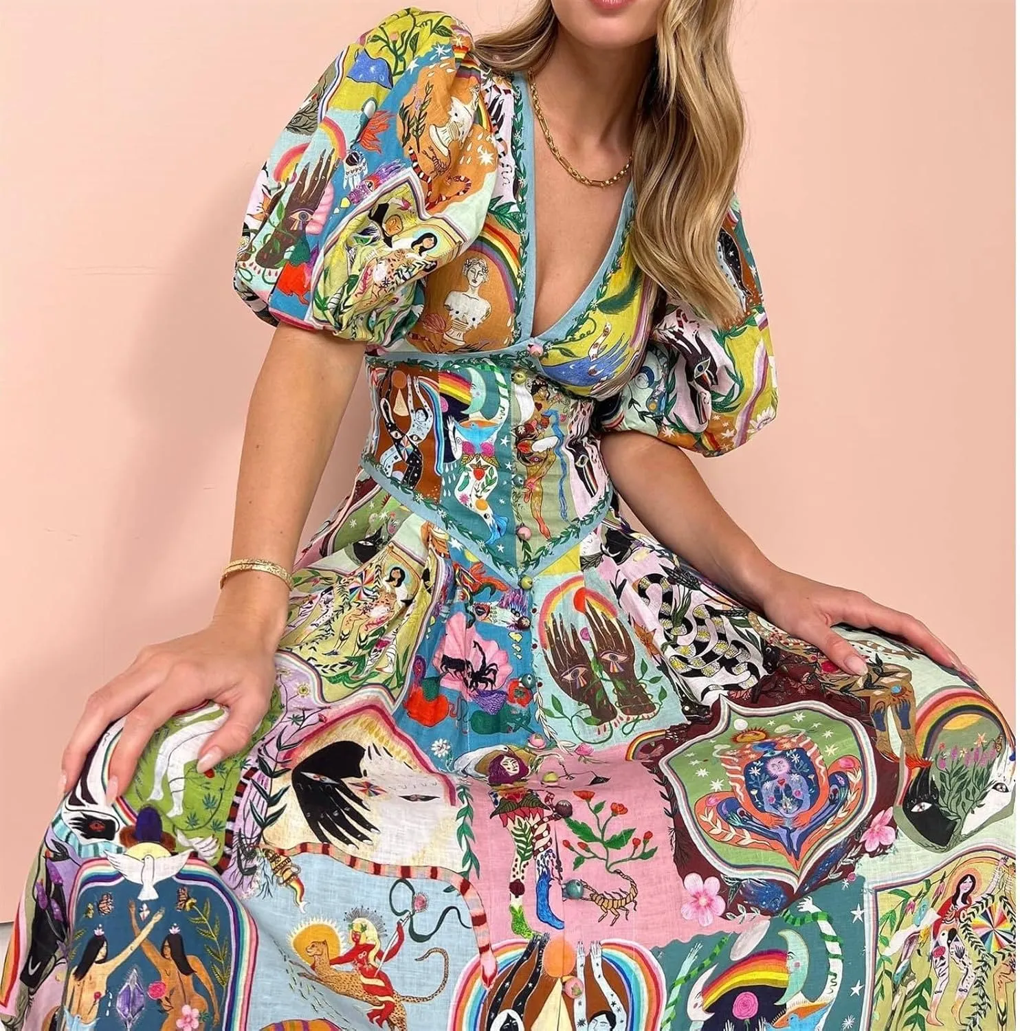 Women's Casual Floral Print Short Sleeve V Neck Midi Dress Workwear Office Dress Plus Size Wedding Guest Dress