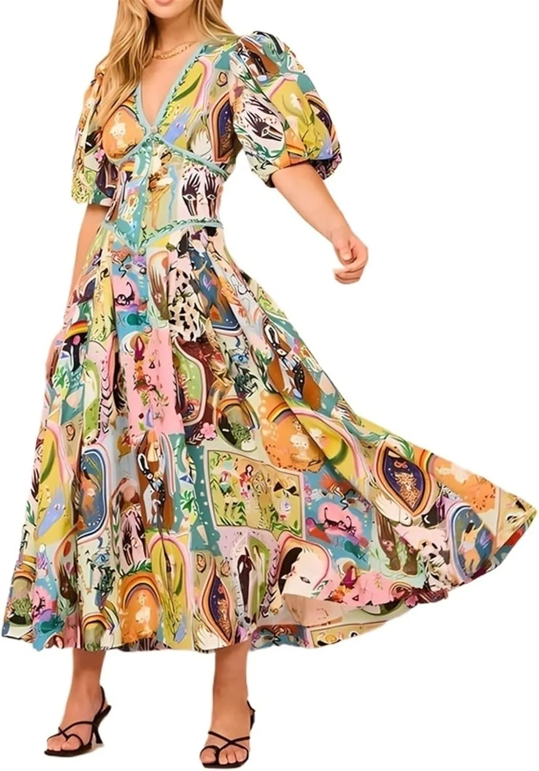 Women's Casual Floral Print Short Sleeve V Neck Midi Dress Workwear Office Dress Plus Size Wedding Guest Dress