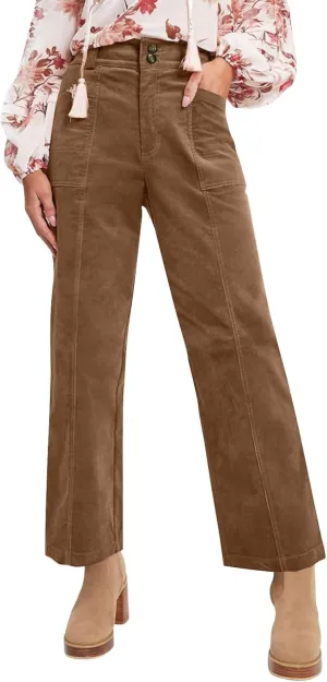 Womens Corduroy Pants Vintage High Waisted Wide Leg Dress Pants with Pockets Casual Button Down Comfy Work Pants 2024