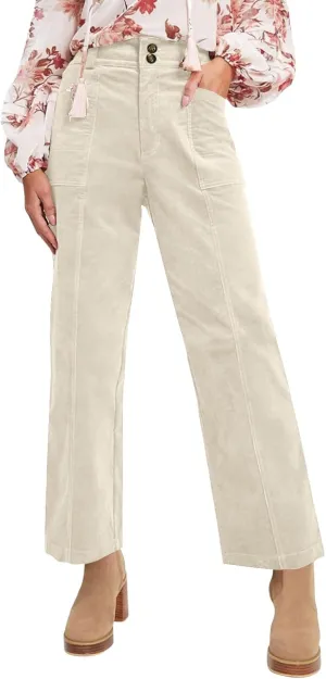 Womens Corduroy Pants Vintage High Waisted Wide Leg Dress Pants with Pockets Casual Button Down Comfy Work Pants 2024