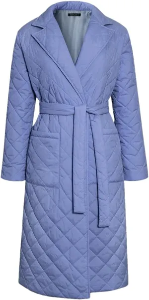 Women's Cotton-Padded Coat Lapel Loose Quilting Sashes Long Sleeve Pockets Parka Jackets Blue M