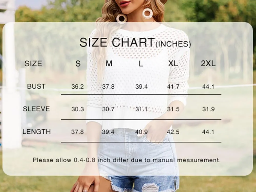 Women's Crochet Mesh Sweaters Hollow Out Long Sleeve Knit Top Bikini Beach Cover Ups
