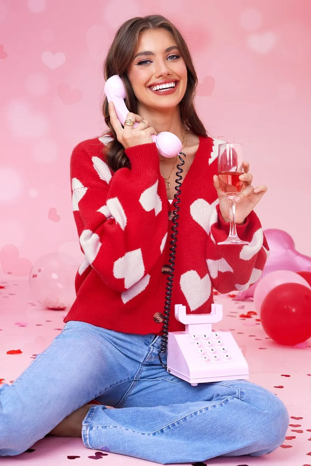 Women's Cute Y2K Cropped Cardigan Long Sleeve Button Down Heart Sweater