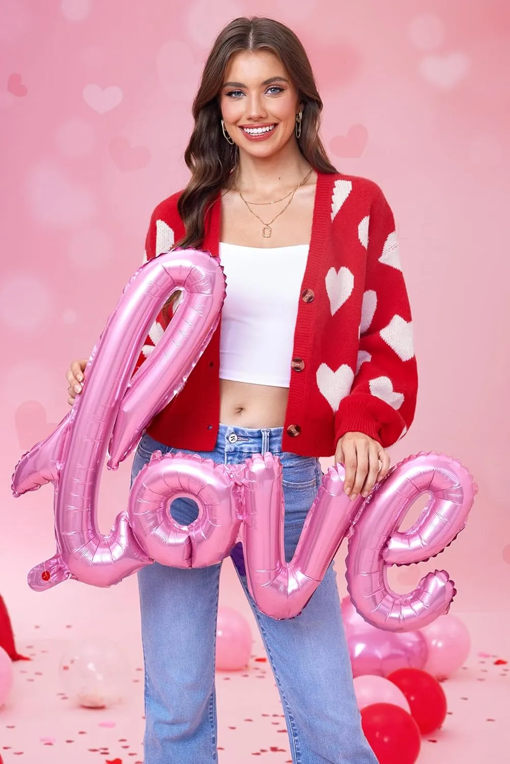 Women's Cute Y2K Cropped Cardigan Long Sleeve Button Down Heart Sweater
